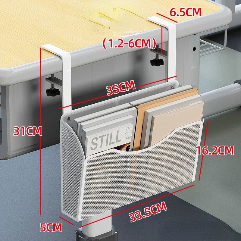 Portable Iron Desk Organizer with Adjustable Shelf Hanging Basket for Home Office Storage