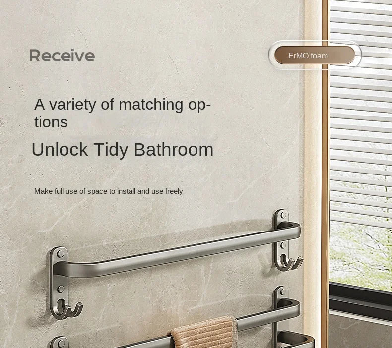 Gun Grey Three-Tier Wall-Mounted Bathroom Towel Rack Punch-Free Toilet Storage Rack Metal Material Similar to Dinnerware