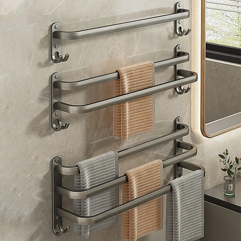 Gun Grey Three-Tier Wall-Mounted Bathroom Towel Rack Punch-Free Toilet Storage Rack Metal Material Similar to Dinnerware