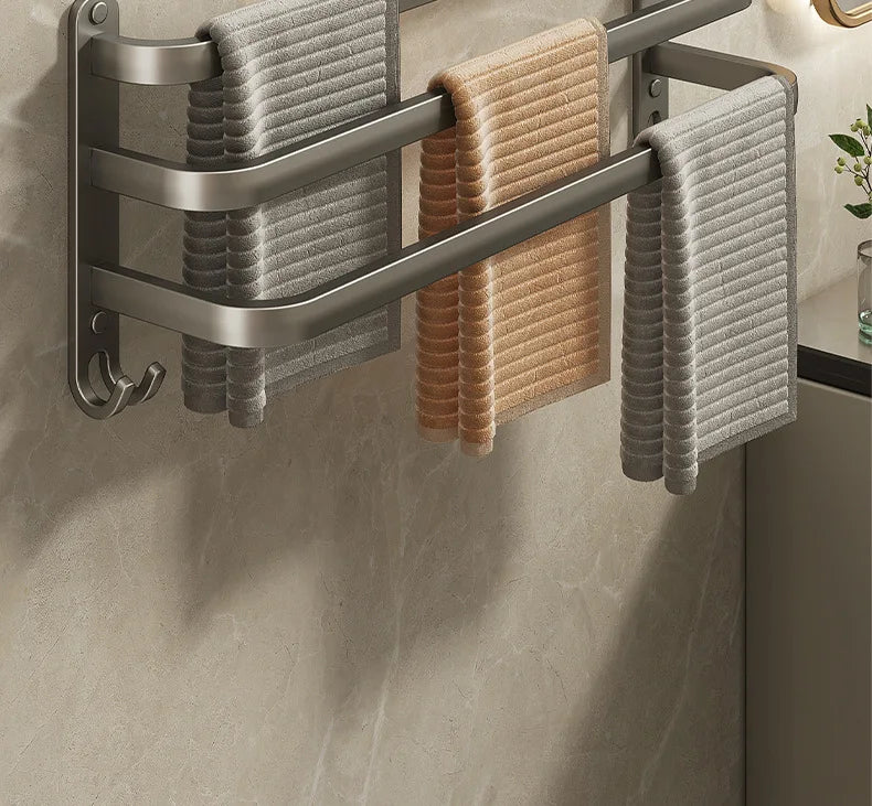 Gun Grey Three-Tier Wall-Mounted Bathroom Towel Rack Punch-Free Toilet Storage Rack Metal Material Similar to Dinnerware