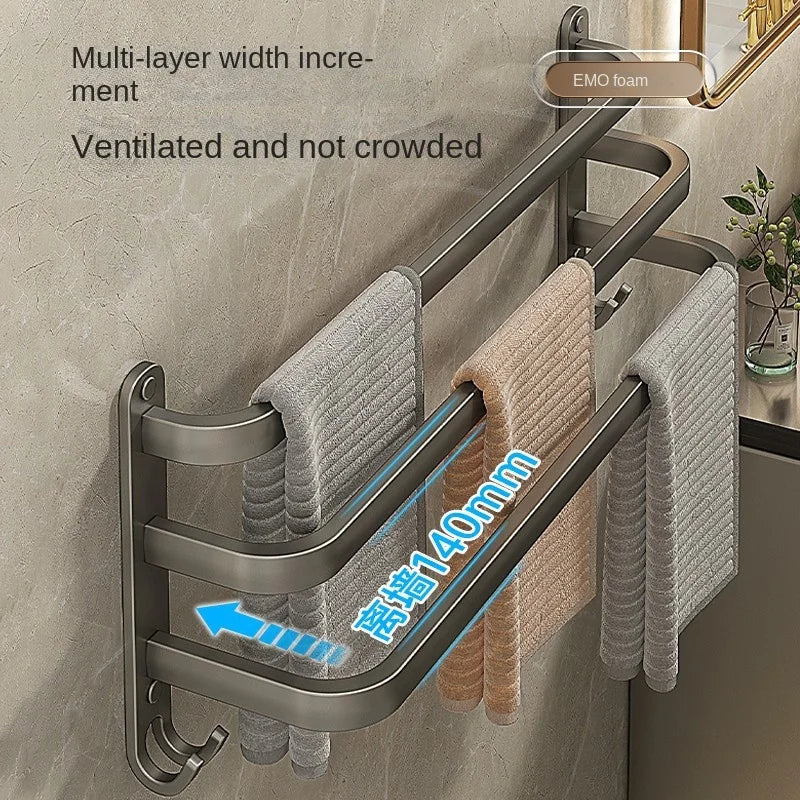 Gun Grey Three-Tier Wall-Mounted Bathroom Towel Rack Punch-Free Toilet Storage Rack Metal Material Similar to Dinnerware