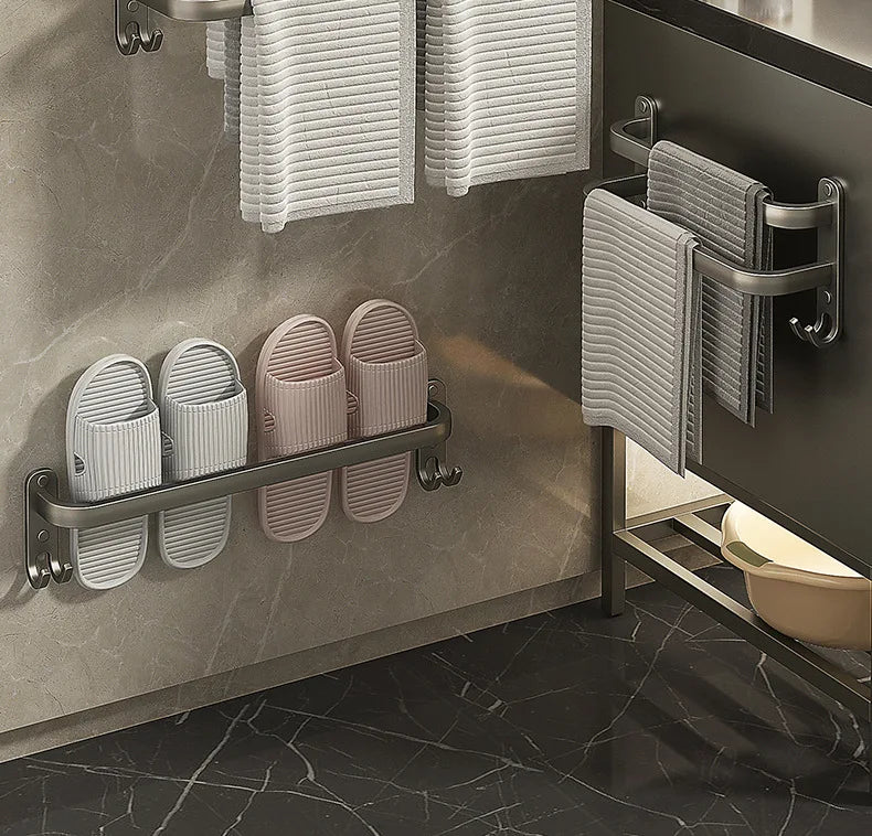 Gun Grey Three-Tier Wall-Mounted Bathroom Towel Rack Punch-Free Toilet Storage Rack Metal Material Similar to Dinnerware