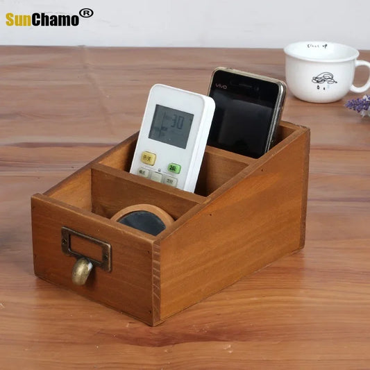 Multi Functional Wooden Desktop Organizer Pencil Holder Makeup Brush Storage Box Desk Accessories Remote Control