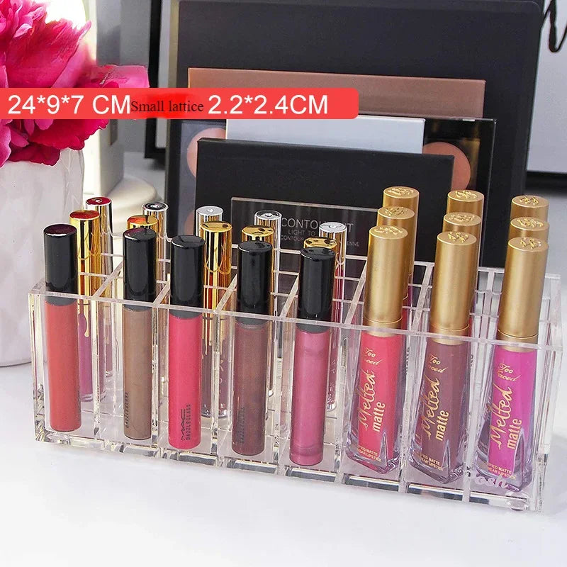 24 Lattices Acrylic Lipstick Organizer Lip Gloss Container Plastic Nail Polish Storage Box Makeup Holder Cosmetics Display Rack