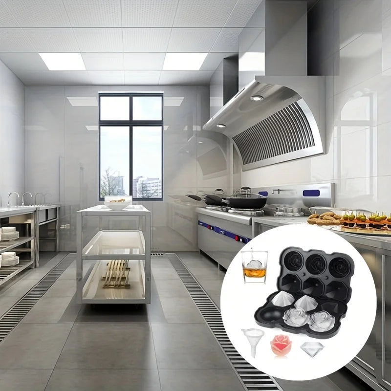 1pc Diamond & Rose Shaped Ice Cube Mould, Modern Silicone Ice Cube Maker Tray For Bar, Office