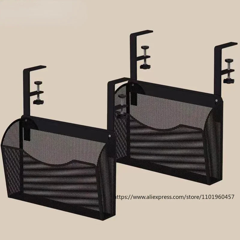 Portable Iron Desk Organizer with Adjustable Shelf Hanging Basket for Home Office Storage