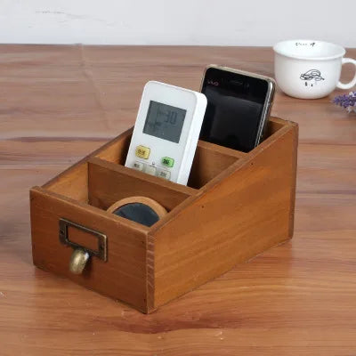 Multi Functional Wooden Desktop Organizer Pencil Holder Makeup Brush Storage Box Desk Accessories Remote Control