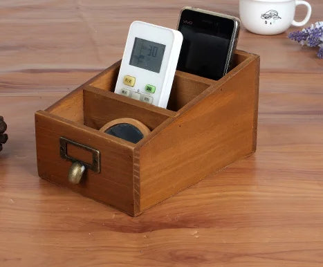 Multi Functional Wooden Desktop Organizer Pencil Holder Makeup Brush Storage Box Desk Accessories Remote Control