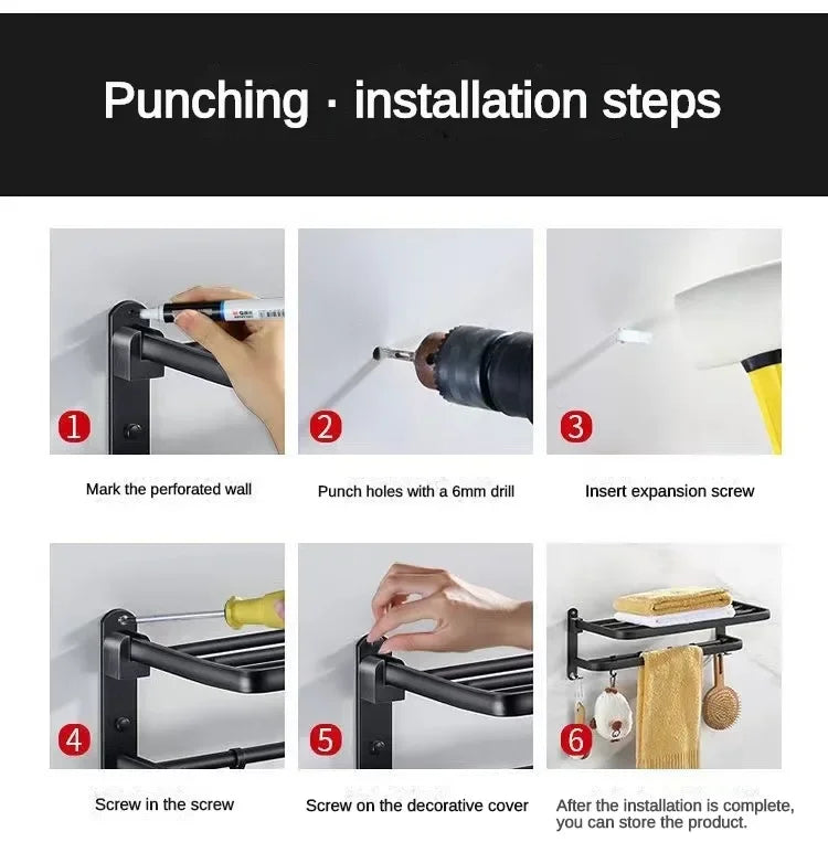 40/50/60CM No-Nail Bathroom Towel Holder Bathroom Accessories Wall Mount Rail Shower Hanger Aluminum Bar Shelf