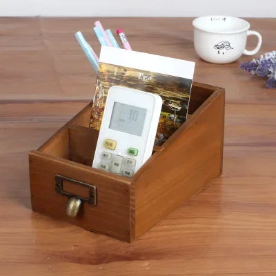 Multi Functional Wooden Desktop Organizer Pencil Holder Makeup Brush Storage Box Desk Accessories Remote Control