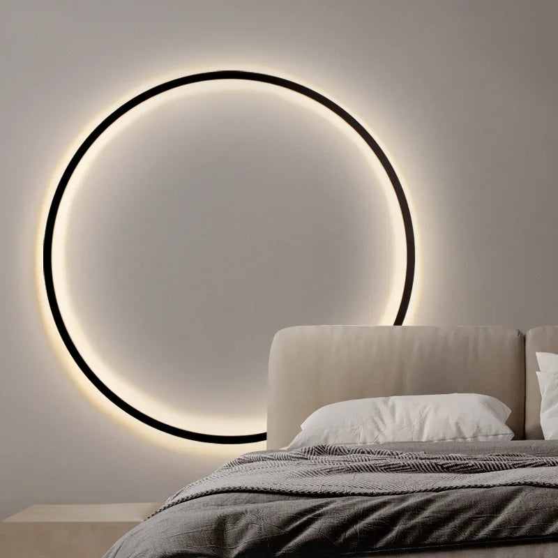 Living room retro design creative round decorative lamps, bedroom bedside ring black wall lamp