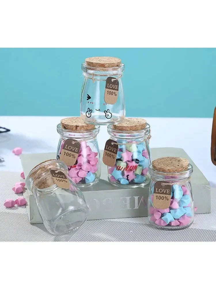 1Pcs Heat Resistant Milk Glass Bottles with Wood Lid, Yogurt BottlesJar, Party DIY Dessert Orgabizer, Kitchen Storage, 100ml,