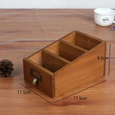 Multi Functional Wooden Desktop Organizer Pencil Holder Makeup Brush Storage Box Desk Accessories Remote Control