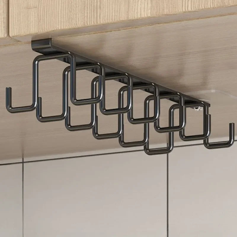 Double Row Multifunctional Storage Hook Rack Cabinets with No Drilling Cup Holder Kitchen Tool Hanging Organizer Storage Shelf
