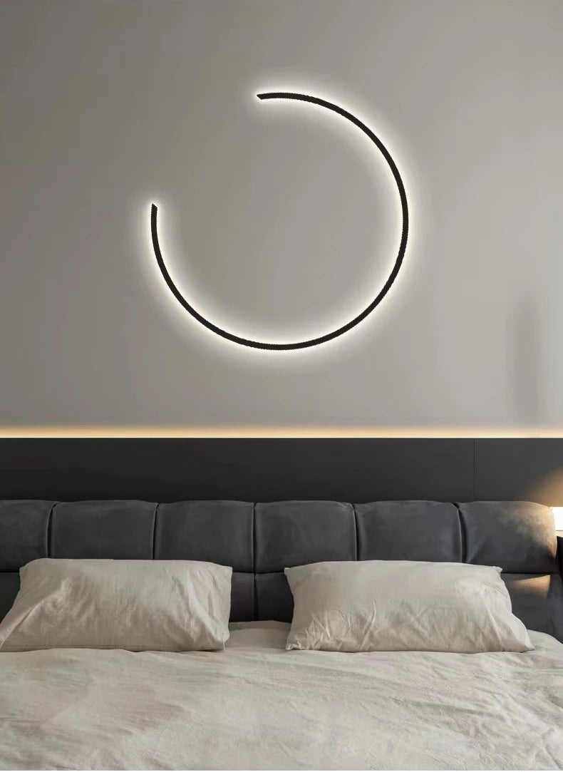 Living room retro design creative round decorative lamps, bedroom bedside ring black wall lamp