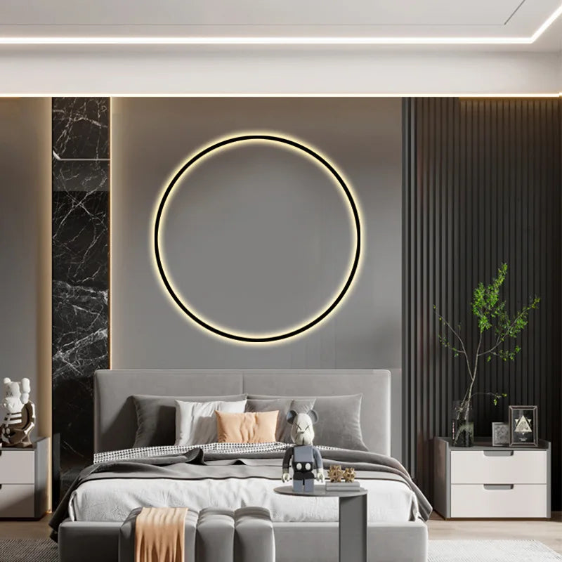 Living room retro design creative round decorative lamps, bedroom bedside ring black wall lamp