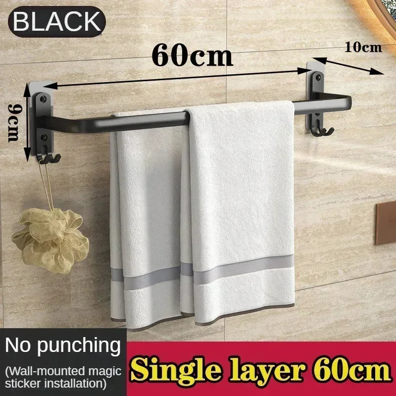 40/50/60CM No-Nail Bathroom Towel Holder Bathroom Accessories Wall Mount Rail Shower Hanger Aluminum Bar Shelf