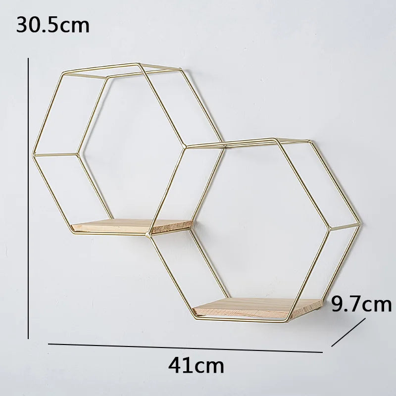 Bracket Black Wall Decor Hexagon Floating Shelf Metal Wood Corner Decorations Modern Wooden Base Small Storage Shelves