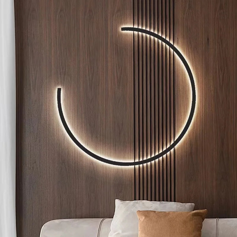 Living room retro design creative round decorative lamps, bedroom bedside ring black wall lamp