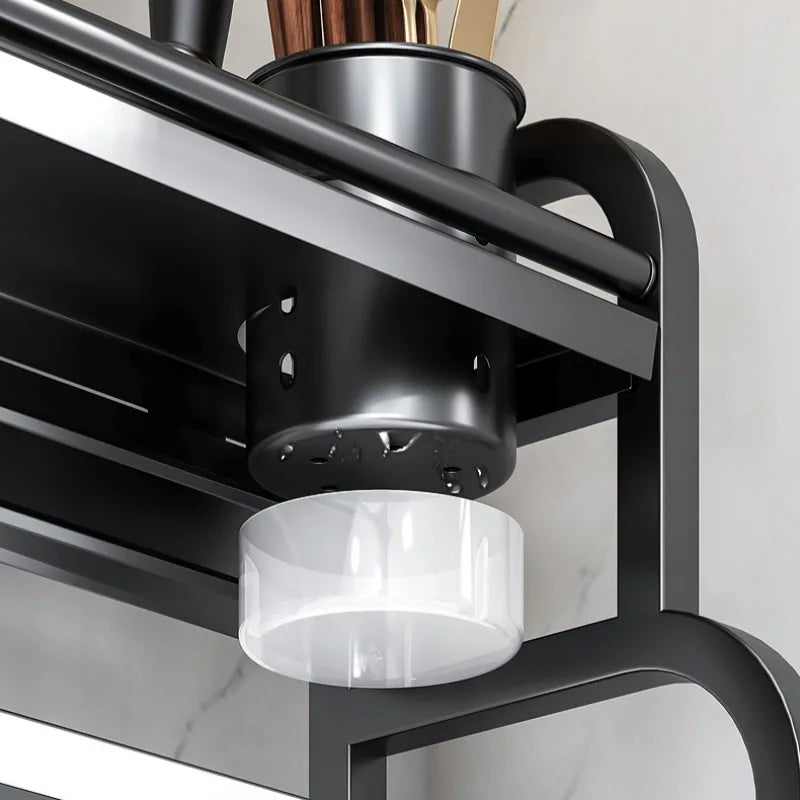 2 Layers Kitchen Storage Rack Stainless Steel Seasoning Chopsticks Shelf Organizer Knife Jar Organizer Household Accessories