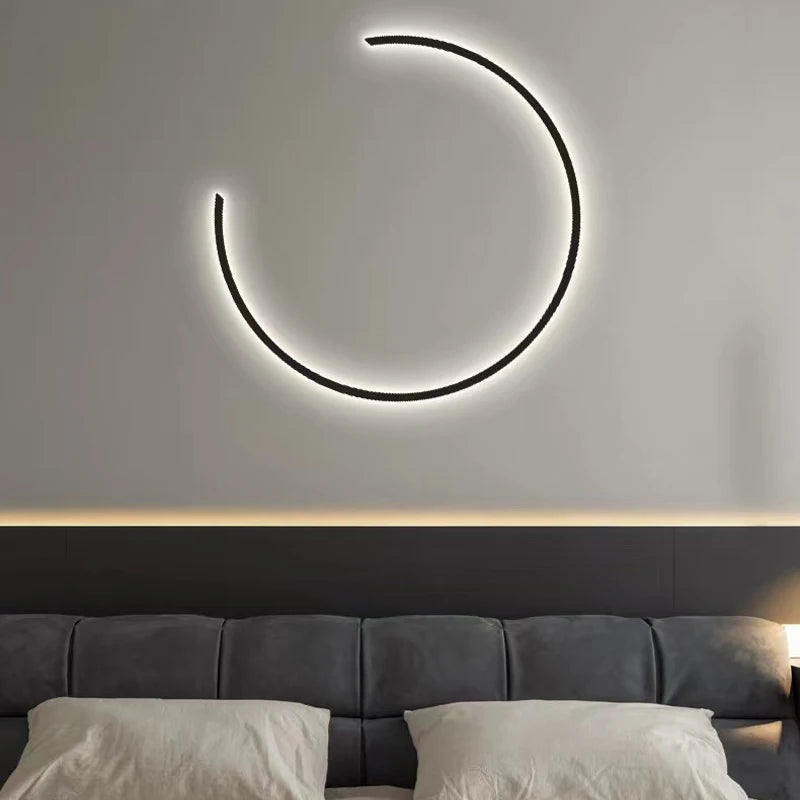 Living room retro design creative round decorative lamps, bedroom bedside ring black wall lamp