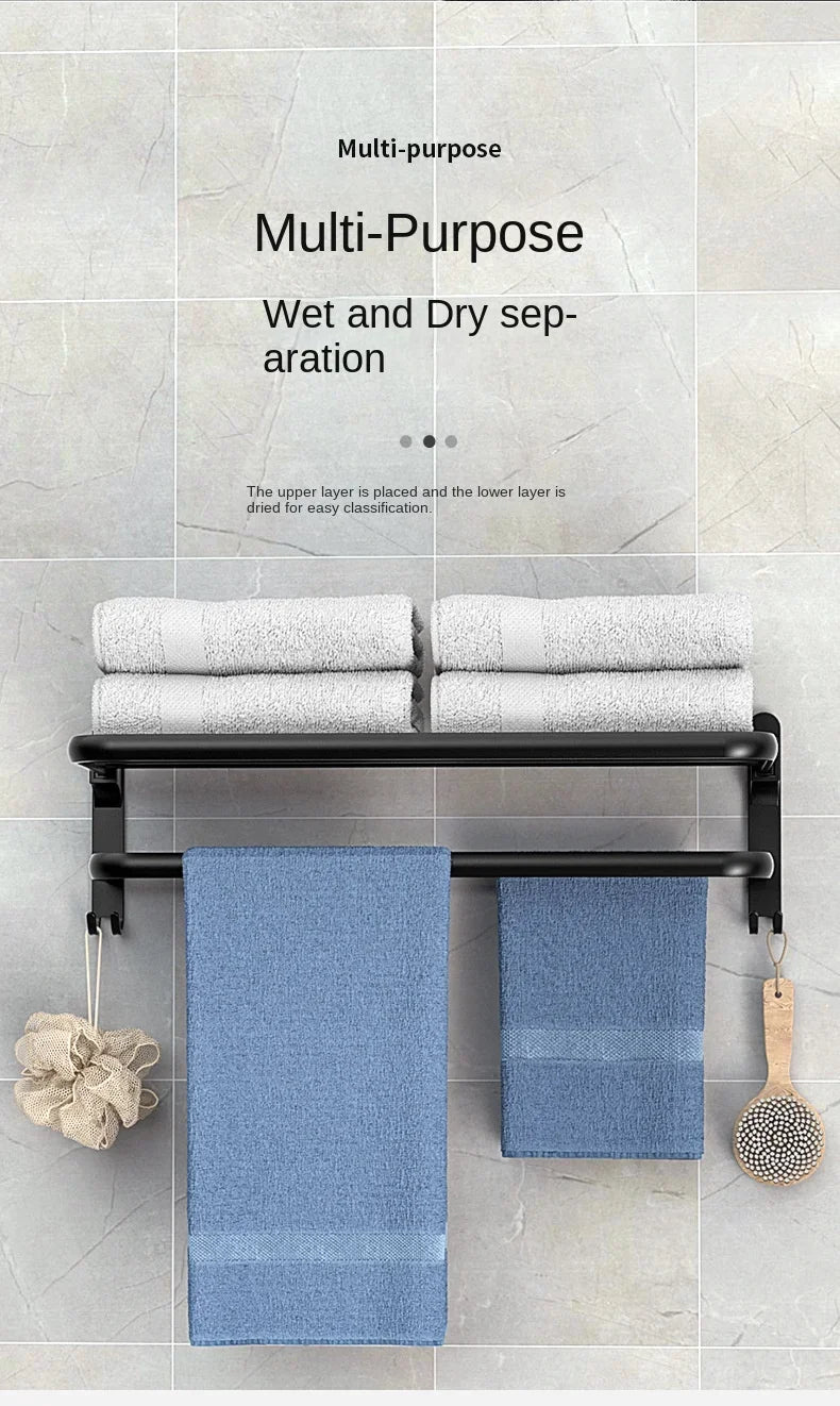 40/50/60CM No-Nail Bathroom Towel Holder Bathroom Accessories Wall Mount Rail Shower Hanger Aluminum Bar Shelf