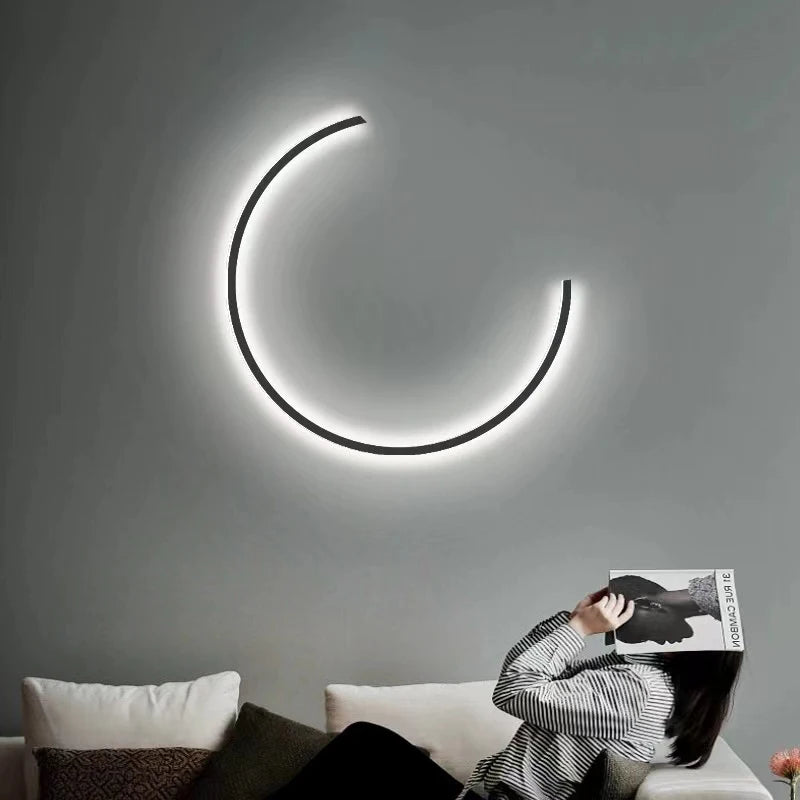 Living room retro design creative round decorative lamps, bedroom bedside ring black wall lamp