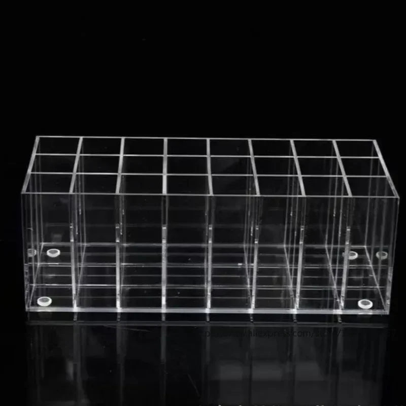 24 Lattices Acrylic Lipstick Organizer Lip Gloss Container Plastic Nail Polish Storage Box Makeup Holder Cosmetics Display Rack