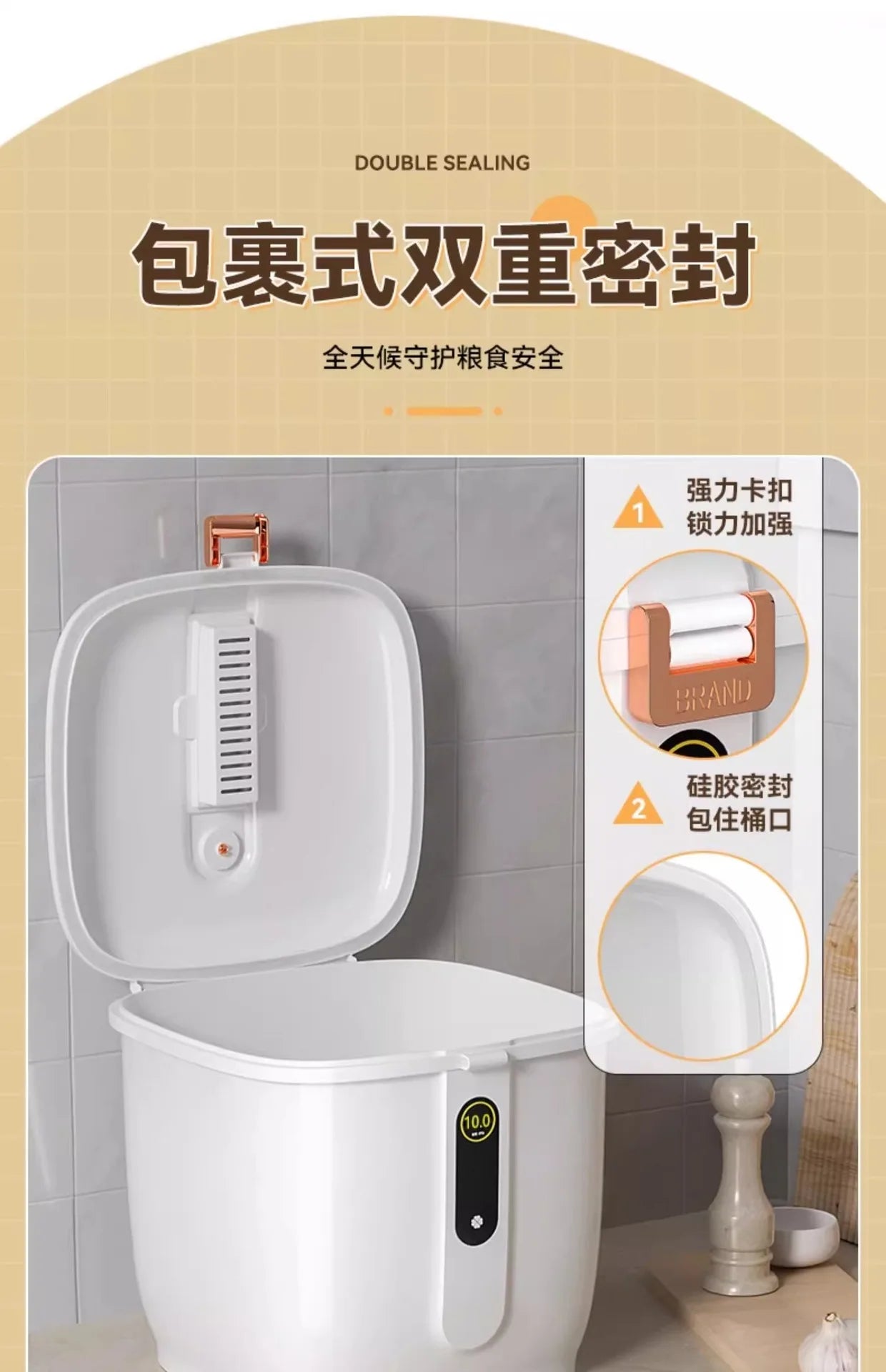 Food-Grade Rice Storage Container for Home, Airtight Rice Bucket with Insect-Proof Moisture-Proof Flour Storage Bin