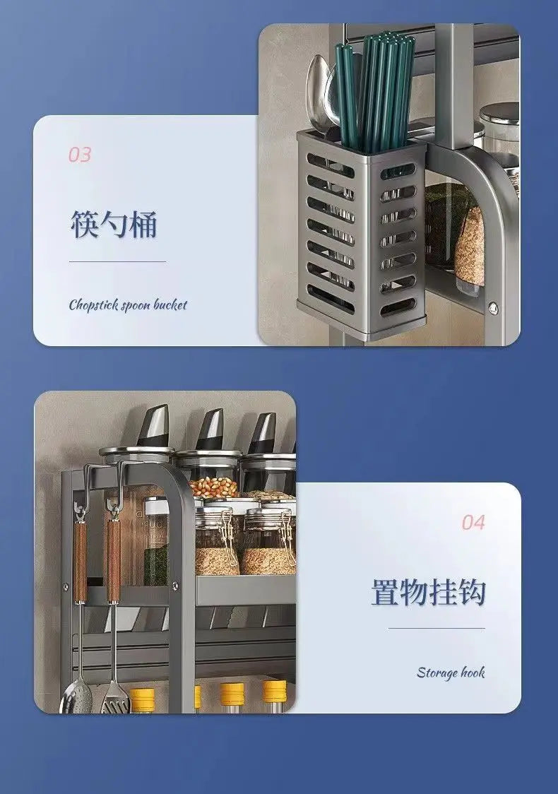 Stainless Steel Kitchen Countertop Organizer Multi-Functional Storage Rack for Seasonings Knives Chopsticks Soy Sauce Vinegar