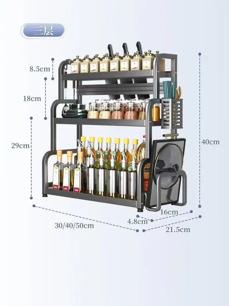 Stainless Steel Kitchen Countertop Organizer Multi-Functional Storage Rack for Seasonings Knives Chopsticks Soy Sauce Vinegar