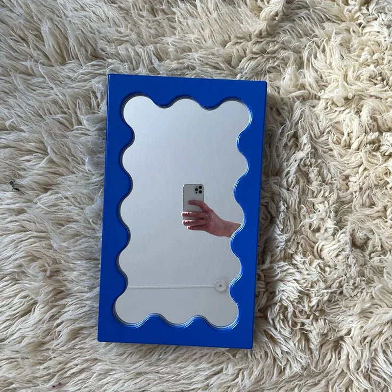 Nordic Ins-Style Rectangular Wavy Dressing Desktop Makeup Mirror Wall Bathroom Bedroom Entrance Mirror