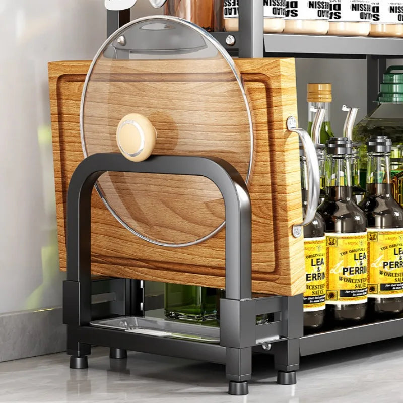 2 Layers Kitchen Storage Rack Stainless Steel Seasoning Chopsticks Shelf Organizer Knife Jar Organizer Household Accessories