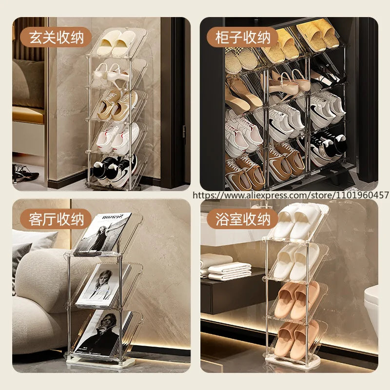 Compact Shoe Rack Multi-Tier Small Narrow Shoe Storage for Home Entryway Rental Dorm Space-Saving Shoe Cabinet