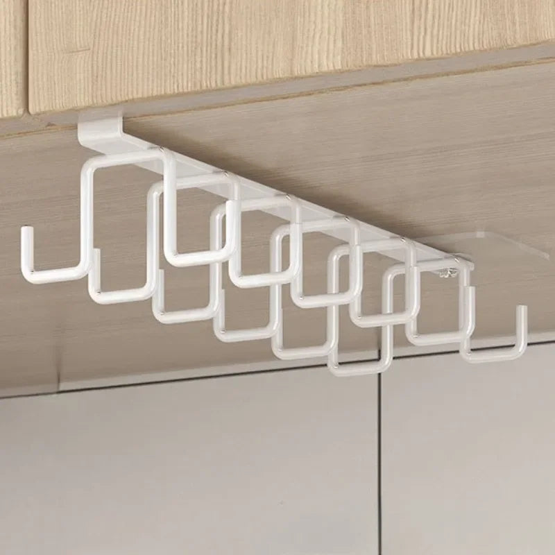 Double Row Multifunctional Storage Hook Rack Cabinets with No Drilling Cup Holder Kitchen Tool Hanging Organizer Storage Shelf