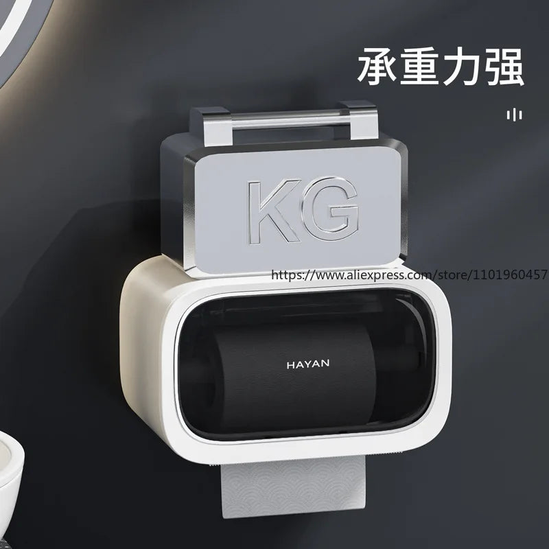 Wall-Mounted Bathroom Toilet Paper Holder Multi-functional Storage Rack for Facial Tissues Toilet Rolls Drawer Papers