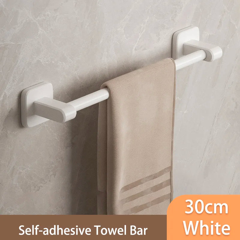 Self-Adhesive Bathroom Towel Rack Holder without Drilling Kitchen Cabinet Dishcloth Rack Black Aluminum Hand Towel Hanger Rod