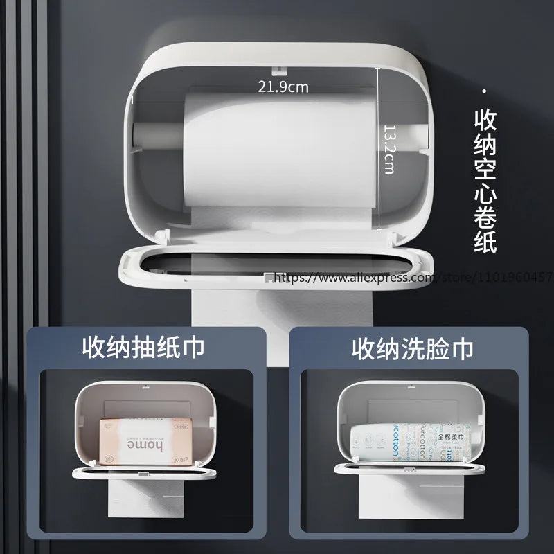 Wall-Mounted Bathroom Toilet Paper Holder Multi-functional Storage Rack for Facial Tissues Toilet Rolls Drawer Papers