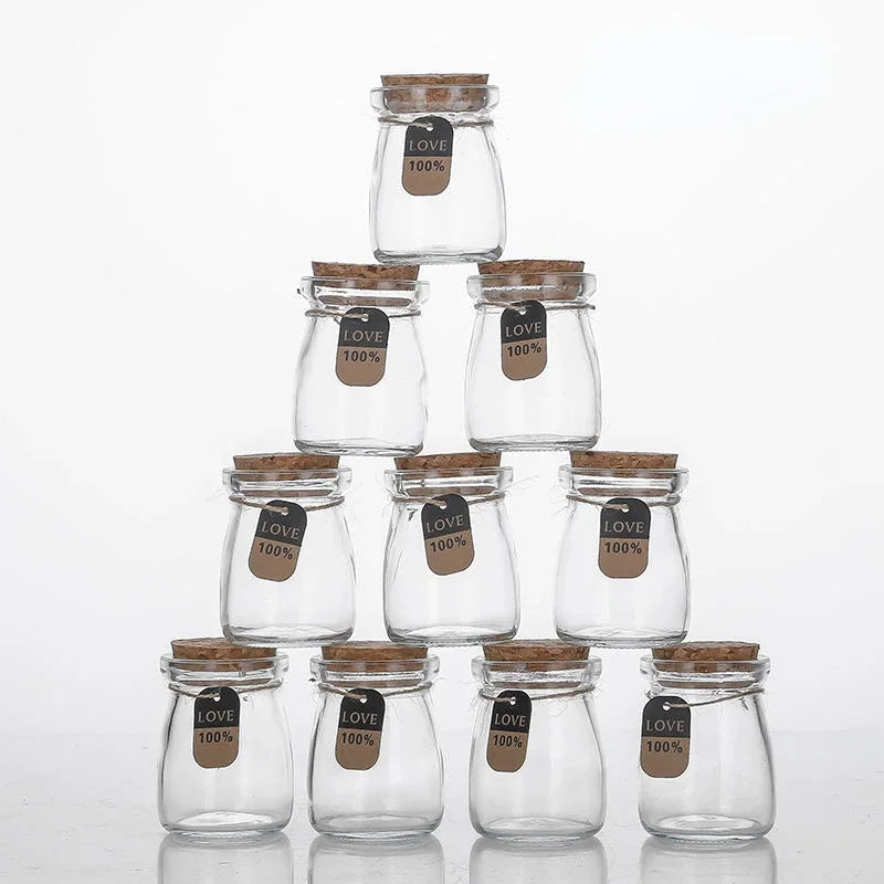 1Pcs Heat Resistant Milk Glass Bottles with Wood Lid, Yogurt BottlesJar, Party DIY Dessert Orgabizer, Kitchen Storage, 100ml,