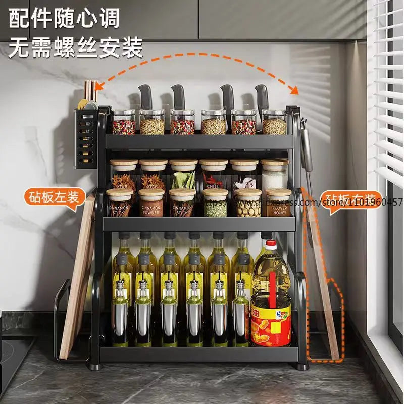 Stainless Steel Kitchen Countertop Organizer Multi-Functional Storage Rack for Seasonings Knives Chopsticks Soy Sauce Vinegar
