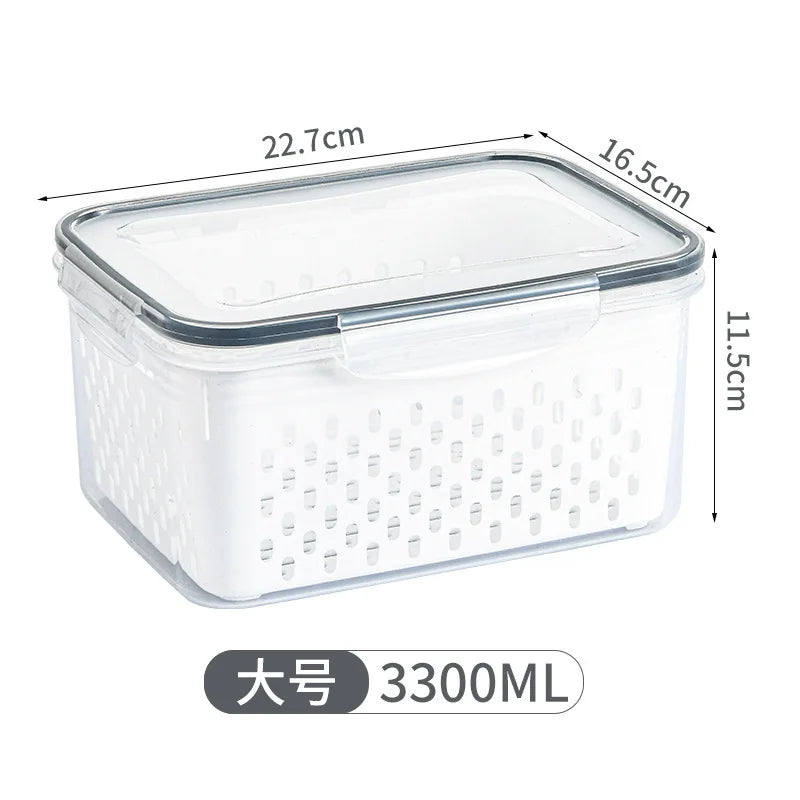 Multipurpose Refrigerator Storage Container with Drain Basket Crisper and Storage Box for Fruits Vegetables