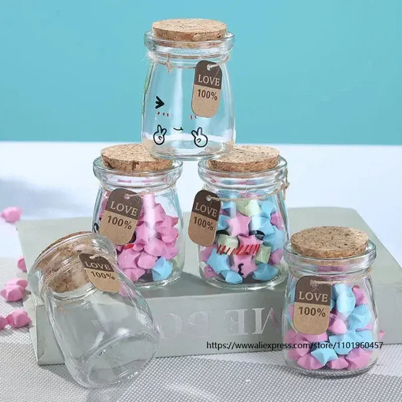1Pcs Heat Resistant Milk Glass Bottles with Wood Lid, Yogurt BottlesJar, Party DIY Dessert Orgabizer, Kitchen Storage, 100ml,