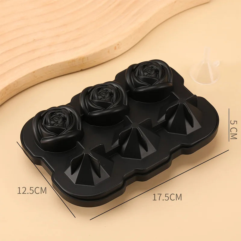 1pc Diamond & Rose Shaped Ice Cube Mould, Modern Silicone Ice Cube Maker Tray For Bar, Office