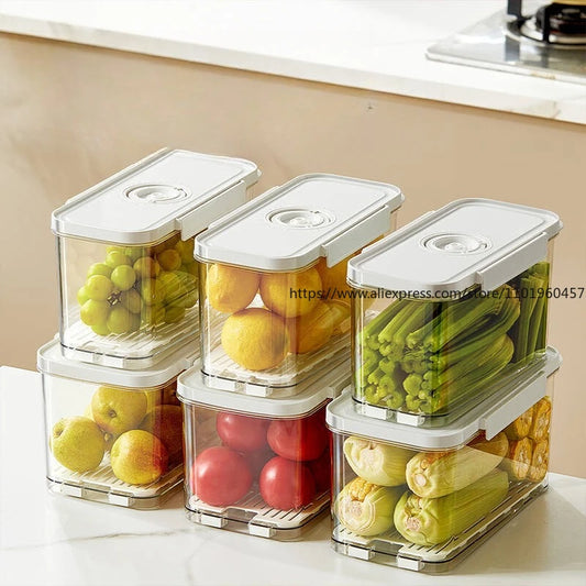 Food-Grade Vacuum Food Storage Containers Airtight Boxes for Fruits Veggies Freezer-Safe Divider Boxes Fridge Organization