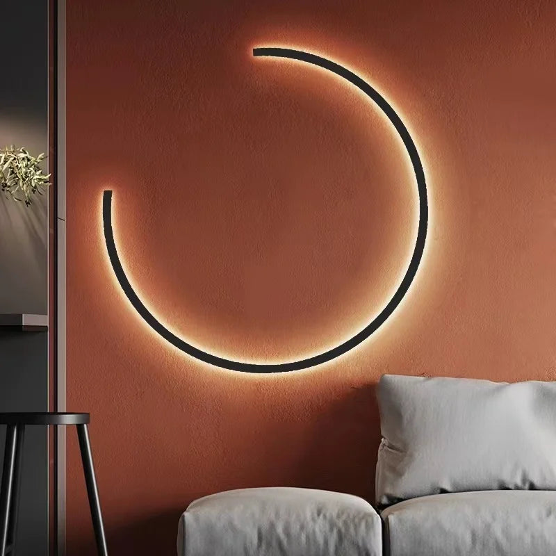 Living room retro design creative round decorative lamps, bedroom bedside ring black wall lamp