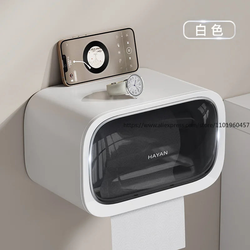 Wall-Mounted Bathroom Toilet Paper Holder Multi-functional Storage Rack for Facial Tissues Toilet Rolls Drawer Papers