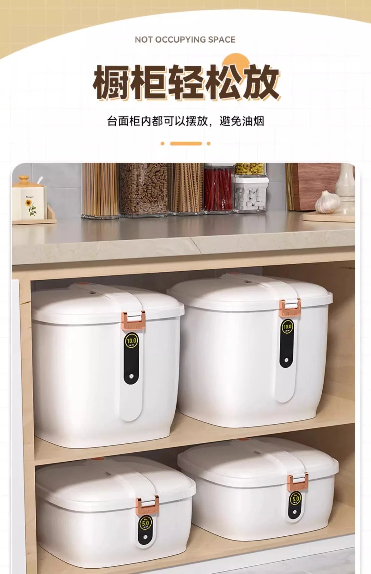 Food-Grade Rice Storage Container for Home, Airtight Rice Bucket with Insect-Proof Moisture-Proof Flour Storage Bin