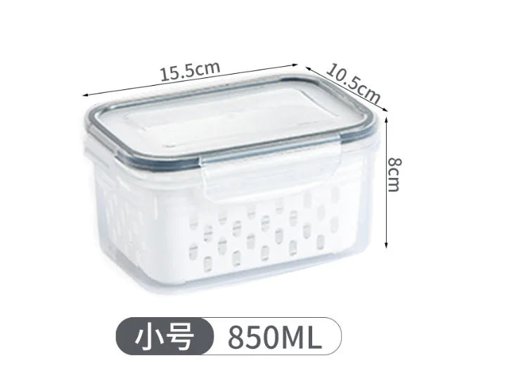 Multipurpose Refrigerator Storage Container with Drain Basket Crisper and Storage Box for Fruits Vegetables