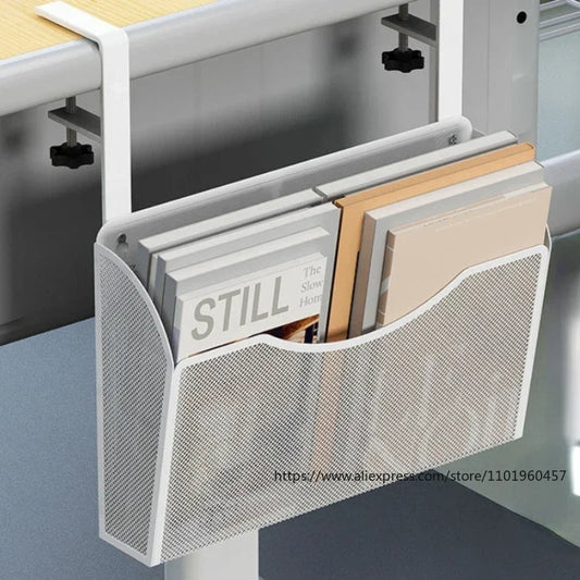 Portable Iron Desk Organizer with Adjustable Shelf Hanging Basket for Home Office Storage