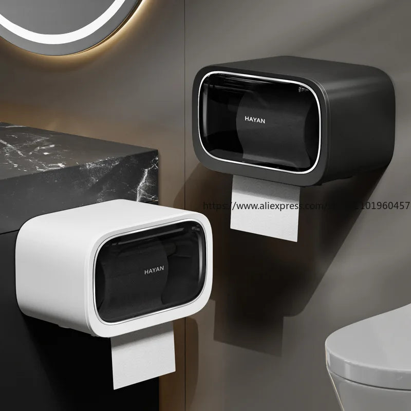 Wall-Mounted Bathroom Toilet Paper Holder Multi-functional Storage Rack for Facial Tissues Toilet Rolls Drawer Papers